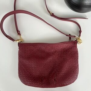 Quince Italian Leather Woven Red Burgundy Crossbody Shoulder Bag Large